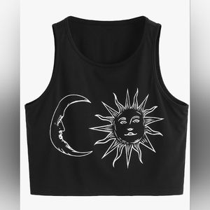 NWOT, Sun and Moon Bohemian Celestial festival Crop Top, Size M, Black, Girls
